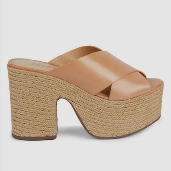 NEW SCHUTZ Tan Leather Jute Wrapped Platform Espadrille Sandals - Picture 4 of 13